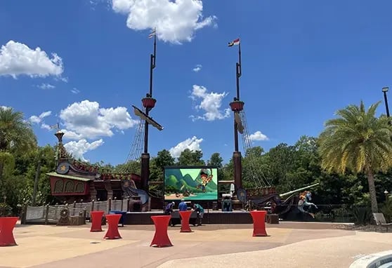 Video wall on a pirate ship at Give Kids the World.