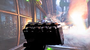 Guests on the Batman Knight Flight dark ride at Warner Bros. World Abu Dhabi.